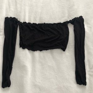 Black Crop Top with sleeves off the shoulder